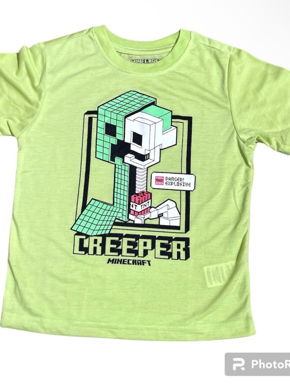 Minecraft Creeper T-Shirt Boys Size 5/6 – Green Short Sleeve Tee “Danger!